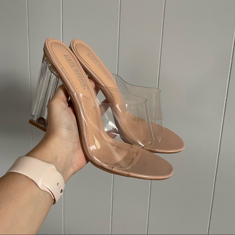 Cape Robbin clear nude slip on open toe block heels   Size 9